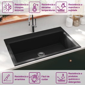 Pia de Cozinha Preta 790x500x193 mm Granito