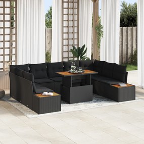 Conjunto de Sofá de Jardim vidaXL 6 Peças com Almofadas Preto Rattan Poliéster