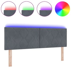 Cabeceira LED Estilo Blocos de Diamante Cinza Escuro 160 cm em Veludo