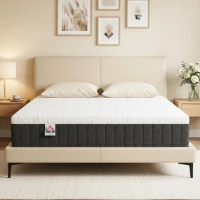 Colchão 190x135 cm Espessura 25 cm Colchão Viscoelástico com Molas Ensacadas de 7 Zonas Firmeza Média Capa Lavável