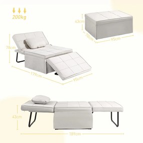 Sofá-Cama "Açores" 3 em 1 - Branco Gelo - 95x179x78 cm - Linho e Metal
