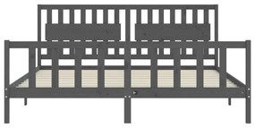 Estrutura de cama com cabeceira 200x200 cm madeira maciça cinza