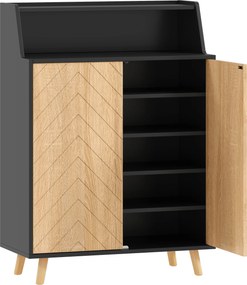 HOMCOM Sapateira para Entrada com Prateleiras Ajustáveis para 15 Pares de Sapatos 75x35x104 cm Preto e Madeira | Aosom Portugal