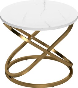 HOMCOM Mesa de Centro Redonda Estilo Industrial em Metal Dourado e Tampo Efeito Mármore Ø60x46 cm Branco | Aosom Portugal
