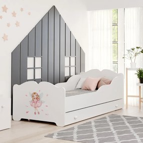 Cama infantil ANNA branca com gaveta 160x80 - fada - colchão e estrado incluído