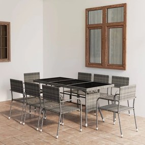 vidaXL 9 pcs conjunto jantar p/ jardim vime PE antracite e cinzento