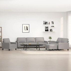 vidaXL 4 pcs conjunto de sofás com almofadões tecido cinzento-claro