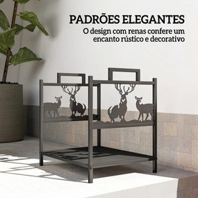 Suporte para Lenha em Metal com Pegas 42,5x33,5x43 cm para Lareira Jardim e Terraço Preto