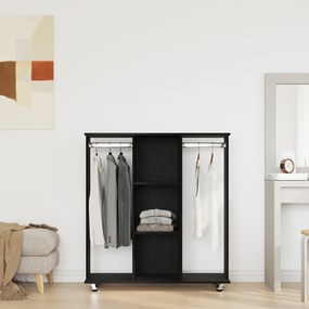 Guarda-roupas com Rodas em Carvalho Preto 102x38x110 cm Madeira de Eng