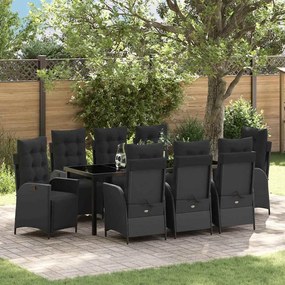 vidaXL Conjunto de Jantar de Jardim 9 Peças Preto Rattan Poli