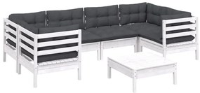 7 pcs conjunto lounge de jardim c/ almofadões pinho branco