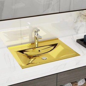 Lavatório com extravasamento 60x46x16 cm cerâmica dourado