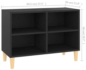 Móvel de TV c/ pernas de madeira maciça 69,5x30x50 cm preto