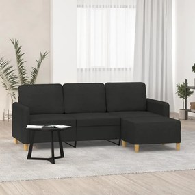 Sofá de 3 lugares com apoio de pés 180 cm tecido preto