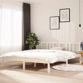 Estrutura de cama king 150x200 cm madeira maciça branco