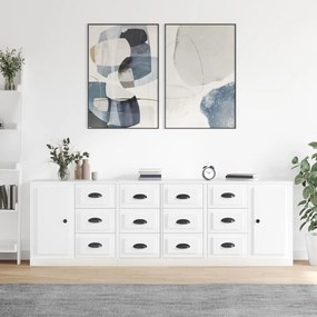 vidaXL Aparadores 3 pcs derivados de madeira branco brilhante
