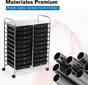 Carrinho com 20 gavetas multiusos leve  64 x 39 x 88 cm Preto