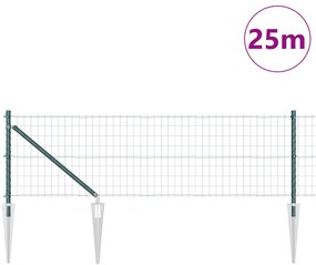 Cerca Euro com 13 Postes de Espeto 0.8x25 m Aço Galvanizado Verde