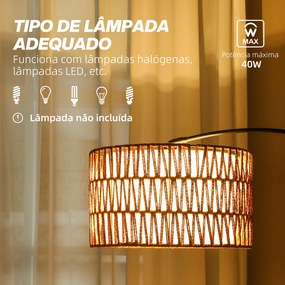 Candeeiro de Pé com Altura Ajustável Ecrã de Juta Interruptor de Pé e Base de Mármore 93x34x144-175 cm Preto, castanho e branco