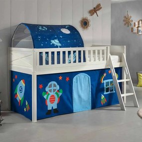 Conjunto cama alta Infantil SCOTT + cortina de brincar ASTRO + Túnel Branca