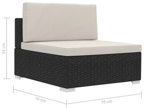 3 pcs conjunto sofás de jardim c/ almofadões vime PE preto