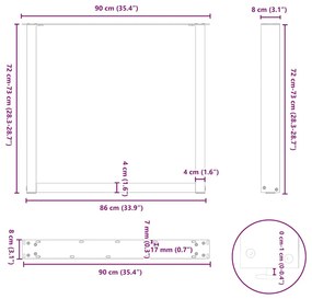 Pernas p/ mesa de jantar 2 pcs forma U 90x(72-73)cm aço natural