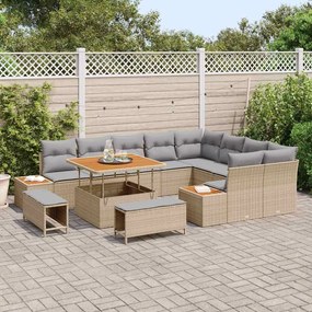 Conjunto de Sofá de Jardim vidaXL com Almofadas Bege Vime Poliéster Ac