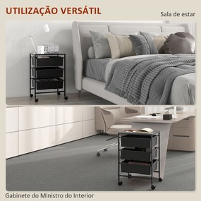 Carrinho Auxiliar com Rodas Carrinho de Cozinha de 3 Níveis com 3 Cestos e Estrutura de Aço 40,8x33,5x60,5 cm Preto