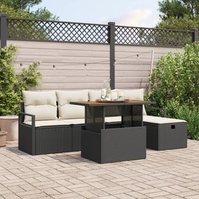 Conjunto de Sofá de Jardim vidaXL 6 Peças com Almofadas Preto Vime PE,