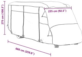 Capas autocaravanas 660x235x275 cm tecido não tecido cinzento