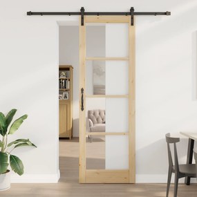 vidaXL Porta Deslizante com Conjunto de Ferragens 'ORKDAL'Madeira Sólida e Vidro