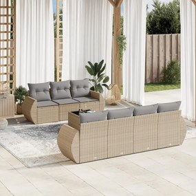 8 pcs conjunto de sofás p/ jardim com almofadões vime PE bege