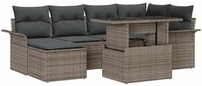 Conjunto de Sofá de Jardim vidaXL de 7 Pçs com Almofadas Cinzento Polirattan