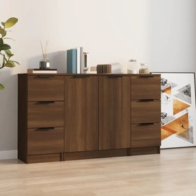 vidaXL Aparadores 3 pcs madeira processada cor carvalho castanho