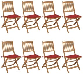 vidaXL Cadeiras de jardim dobráveis 8 pcs c/ almofadões acácia maciça