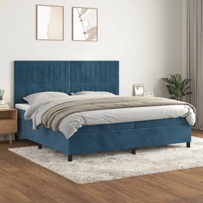vidaXL Cama com molas/colchão 200x200 cm veludo azul-escuro
