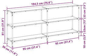 Mesa consola com tampo em vidro preto 194,5x30x81 cm aço