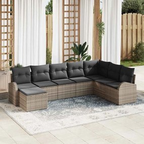 vidaXL Conjunto de Sofás de Jardim de 8 Peças com Almofadas Rattan Poliéster Cinza