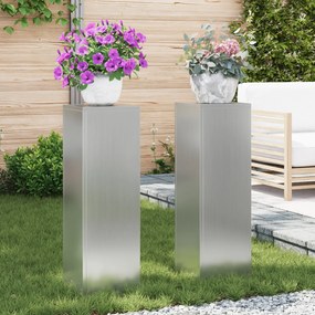 vidaXL Suportes de Plantas para Exterior Pilar 2 pcs 24x24x75 cm Aço Galvanizado
