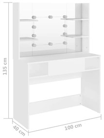 Mesa de maquilhagem c/ luzes LED 100x40x135 cm MDF branco