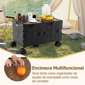Carrinho utilitário grande com caixas de armazenamento de 2 níveis, 5 rodas, carrinho portátil dobrável para compras, campismo, Preto