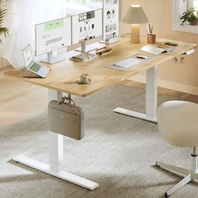 Secretária elétrica ajustável em altura com porta USB-C, 180 x 80 cm carvalho dourado e branco
