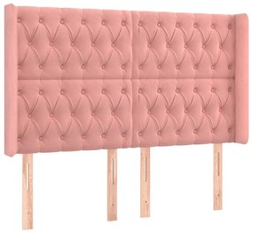 Cabeceira de cama c/ luzes LED veludo 163x16x118/128 cm rosa