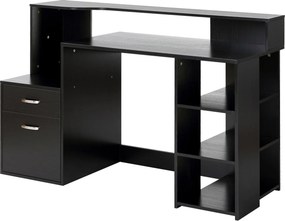 Secretária com 2 gavetas, secretária com arrumação, 137 x 55 x 92 cm, prateleiras abertas e suporte para impressora, estilo moderno, secretária para c