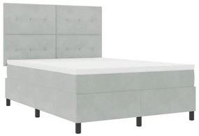 Cama Box Spring com Colchão e Luz LED Cinza Claro 140x190 cm Veludo
