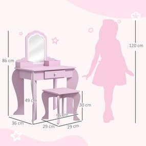 Toucador Infantil para Meninas e Meninos Toucador de Maquilhagem com Banco Espelho Gaveta e Caixas de Arrumação Rosa