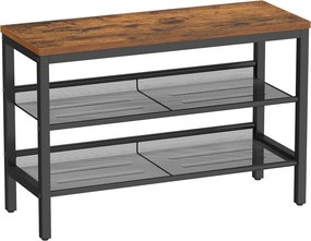 Sapateira com 3 níveis em estilo industrial 28 x 75 x 50 cm castanho-escuro e preto