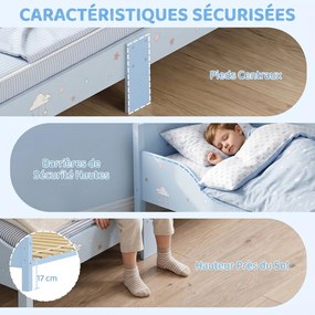 Cama Infantil, 146 x 76,5 x 54,5 cm (COLCHÃO NÃO INCLUIDO), Barreiras de Segurança Elevadas, Azul
