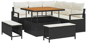 Conjunto de Sofá Jardim 8 Peças com Almofadas Preto Vime PE Acácia