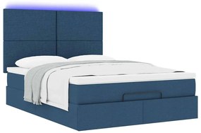 Estrutura de cama otomana com colchão tecido azul 140x200cm